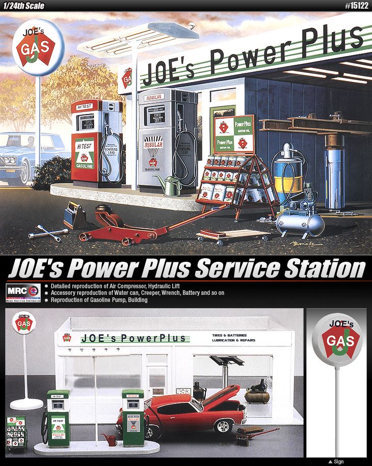 NEW 1/24 JOE'S POWER PLUS SERVICE STATION ACADEMY MODEL KIT 15122 made