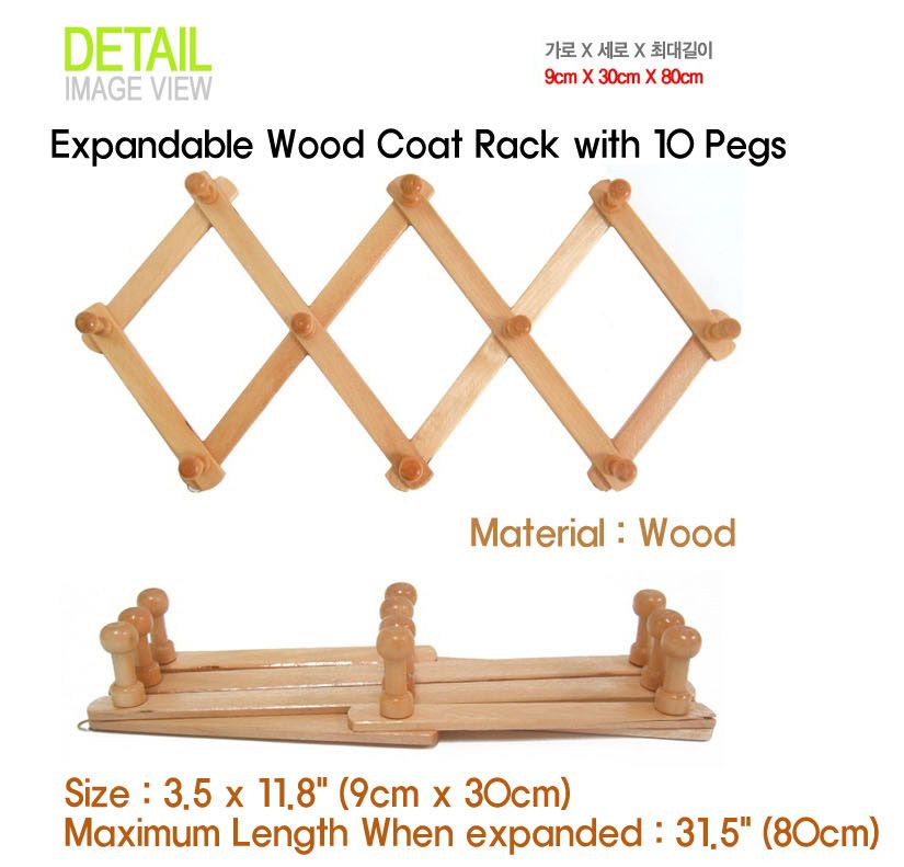 NEW Wooden hanger Expandable Wooden Coat Rack Hat Closet Hook Expanding